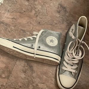 Silver metallic on one side glittery silver on the other converse
